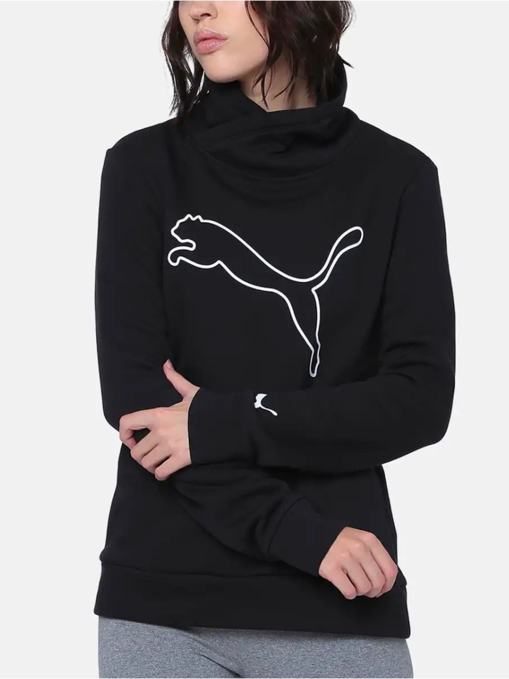 Puma Black Cowl Neck Sweatshirt with White Logo Women’s Size Large